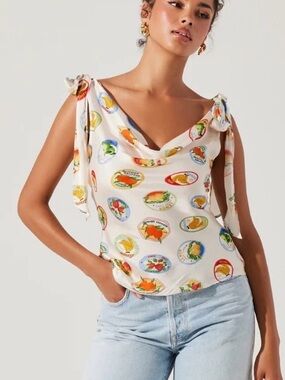 Astr Cream Cowl Tie-Shoulder Camisole Top